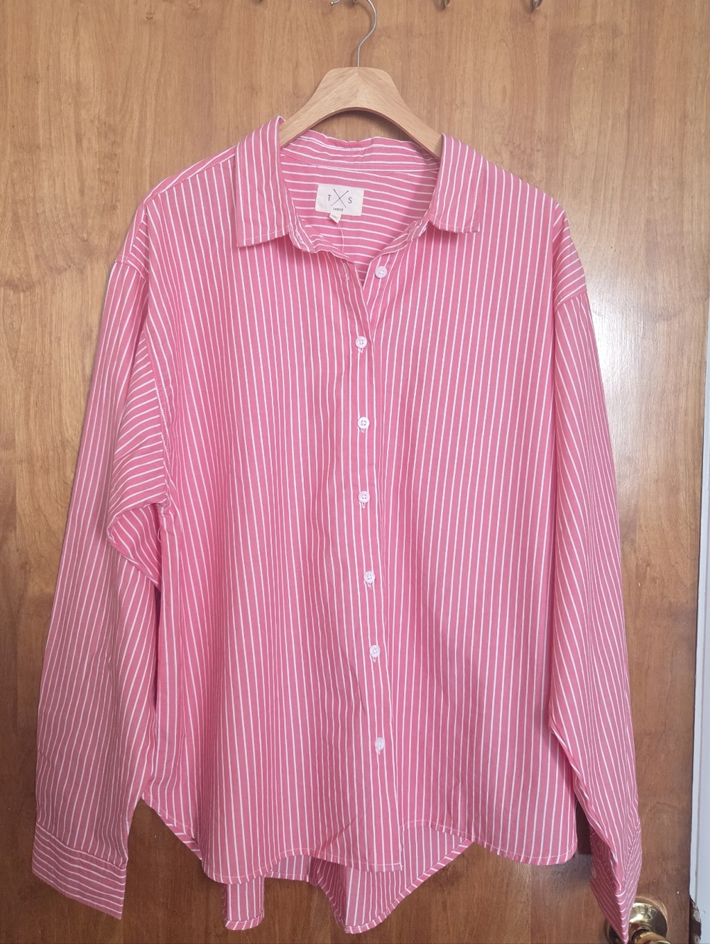 Francesca's Striped Red And White Oversized Button-Down Shirt